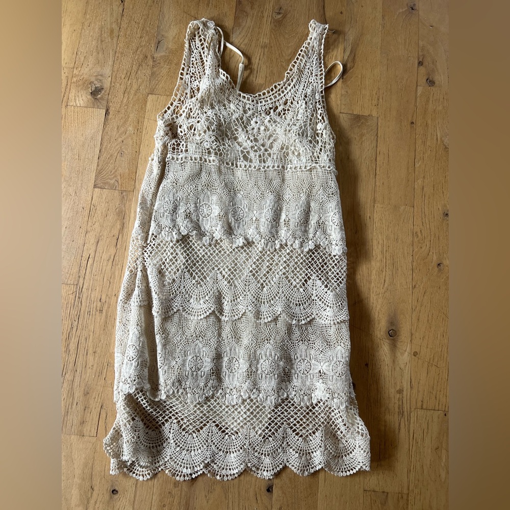 Cream Crochet Sleeveless Dress